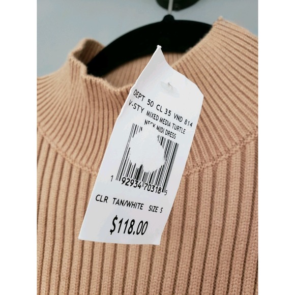 NEW English Factory white tan Turtle Neck Dress size SMALL OLD MONEY PREP office - Picture 6 of 9